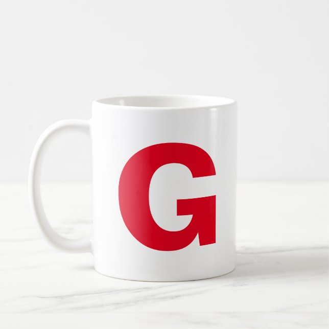 Personalise Modern Script Red Initial Monogram  Coffee Mug (Left)