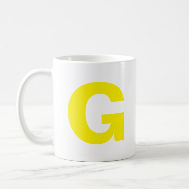 Personalise Modern Script Yellow Initial Monogram  Coffee Mug (Left)