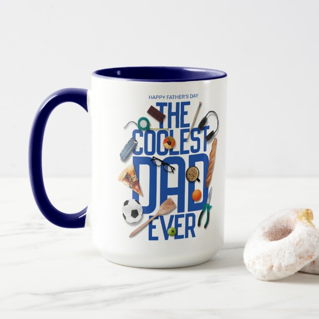 Personalise Modern The Coolest Dad Ever Mug (With Donut)