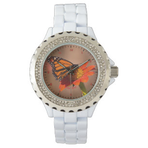 Personalise Monarch butterfly on tithonia flower Watch