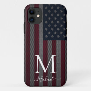 Personalise Monogram American Flag Metallic Mesh Case-Mate iPhone Case