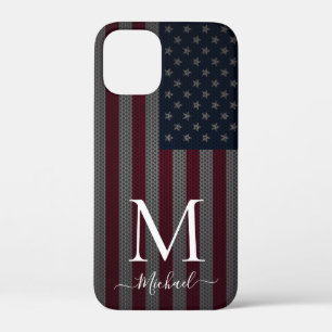 Personalise Monogram American Flag Metallic Mesh iPhone 12 Mini Case