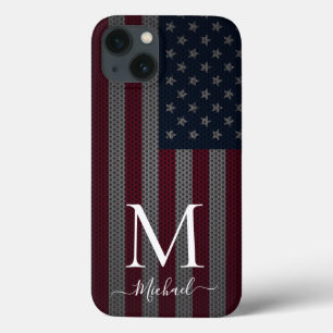 Personalise Monogram American Flag Metallic Mesh iPhone 13 Case