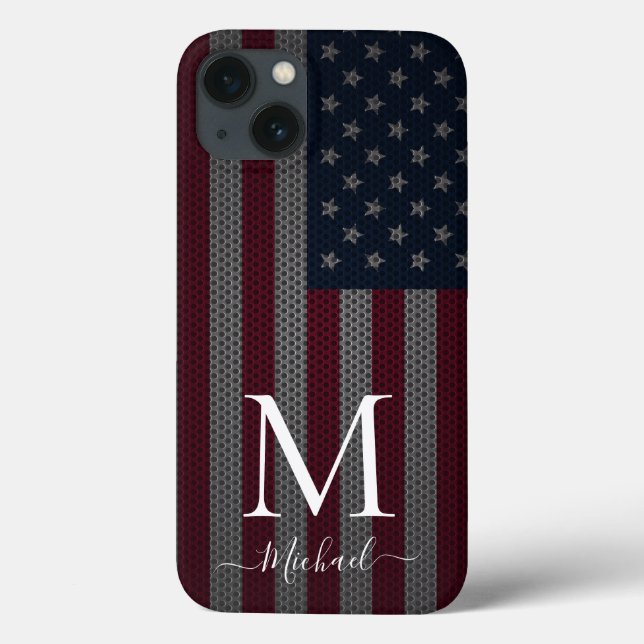 Personalise Monogram American Flag Metallic Mesh Case-Mate iPhone Case (Back)