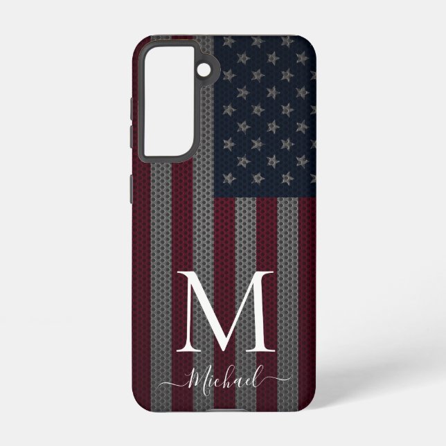Personalise Monogram American Flag Metallic Mesh Samsung Galaxy S21 Case (Back)