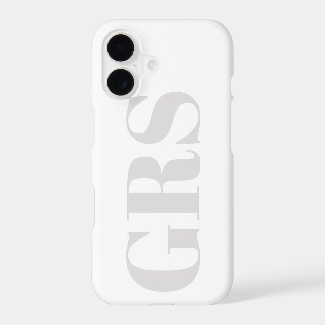 Personalise Monogram, Bold Grey Letters on White iPhone Case (Back)