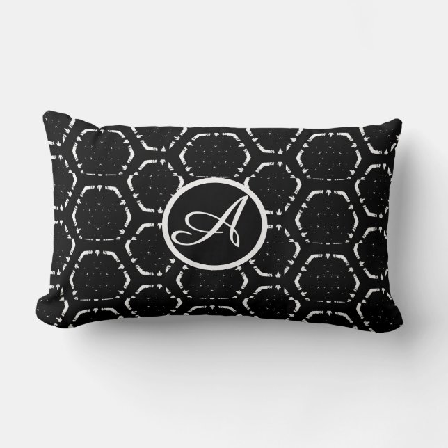 Personalise Monogram Custom B&W Lumbar Pillow (Front)