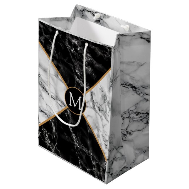 Personalise Monogram Custom Letter Marble Gift Bag (Front Angled)