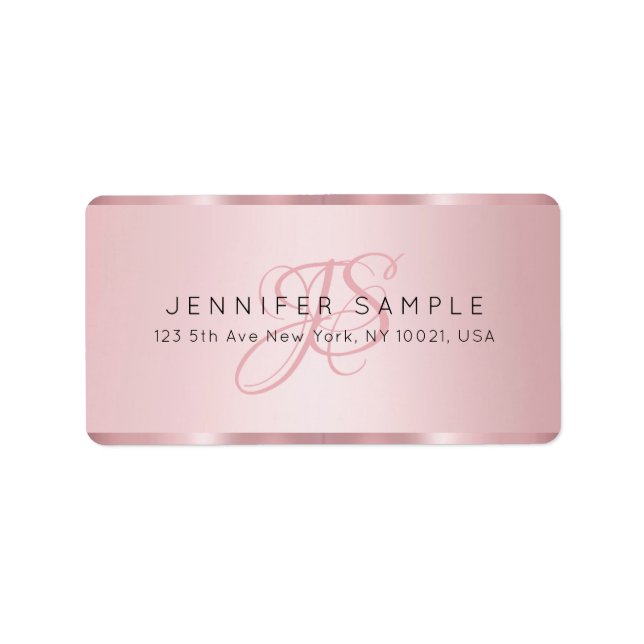 Personalise Monogram Elegant Rose Gold Address Label (Front)