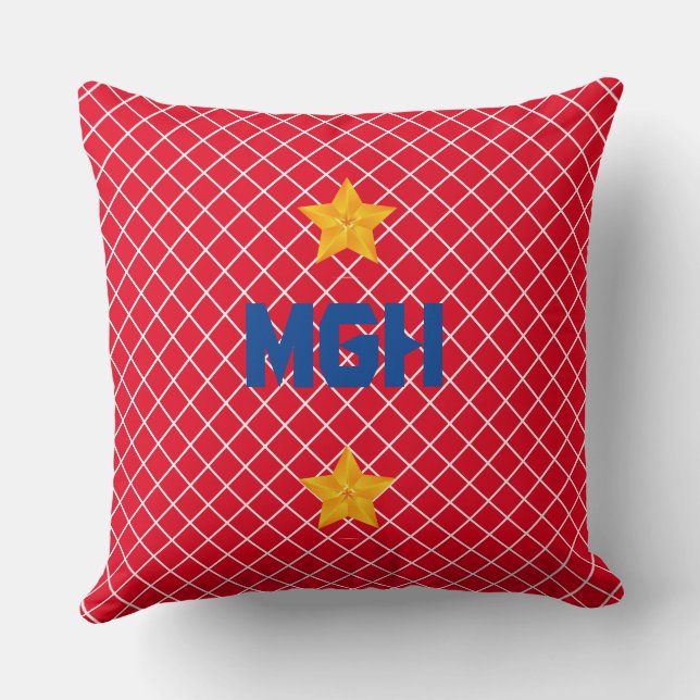 Personalise Monogram Gold/Red Throw Pillow (Back)