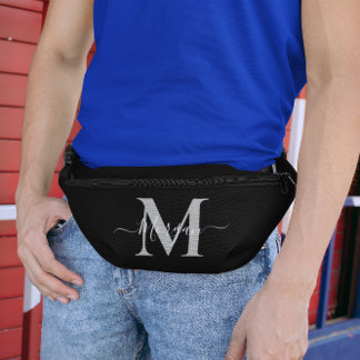 Personalise Monogram Initial Name Black Bum Bags