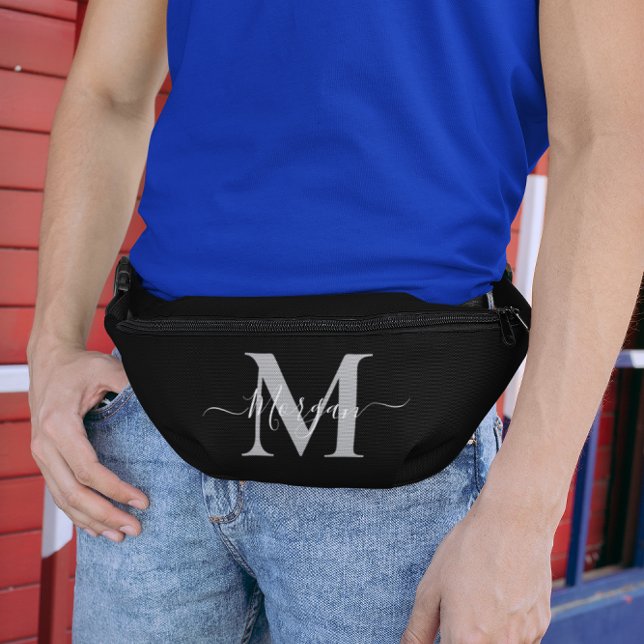 Personalise Monogram Initial Name Black Bum Bags (Personalize Monogram Initial Name Black Fanny Pack)