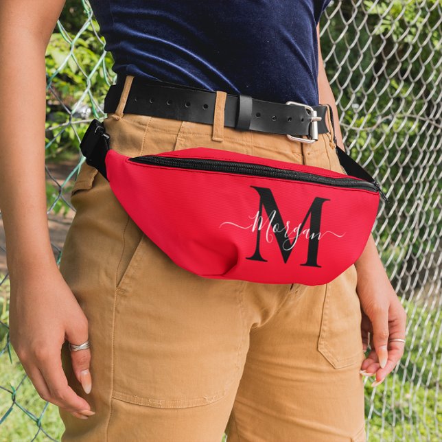 Personalise Monogram Initial Name Bright Red Bum Bags (Personalize Monogram Initial Name Bright Red Fanny Pack)