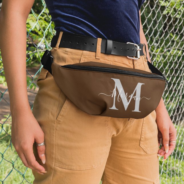Personalise Monogram Initial Name Brown Bum Bags (Personalize Monogram Initial Name Brown Fanny Pack)