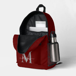 Personalise Monogram Initial Name Dark Red Printed Backpack