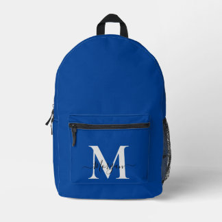 Personalise Monogram Initial Name Deep Blue Printed Backpack