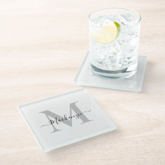 Personalise Monogram Initial Name Glass Coaster