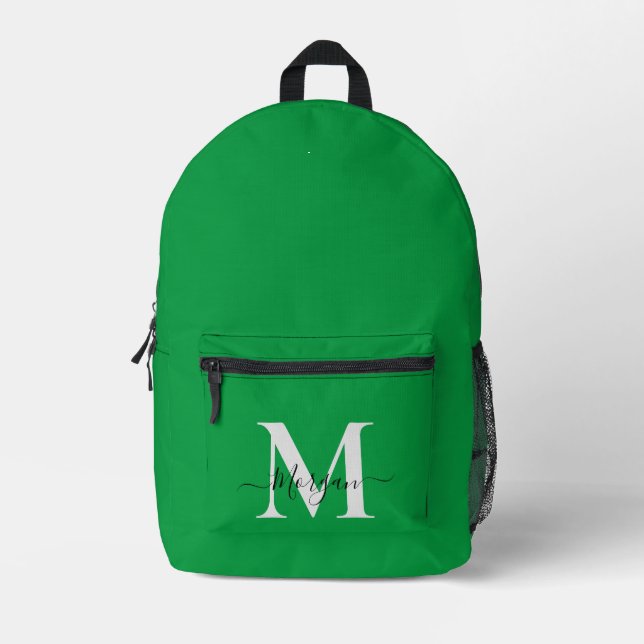 Personalise Monogram Initial Name Kelly Green Printed Backpack (Front)