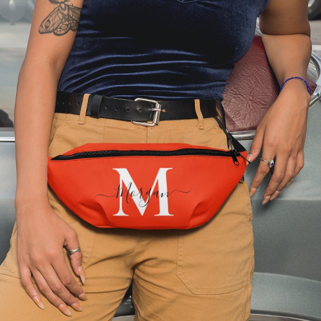 Personalise Monogram Initial Name Orange Bum Bags (Personalize Monogram Initial Name Orange Fanny Pack)
