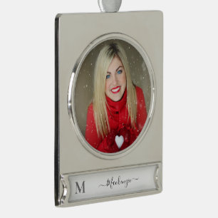 Personalise Monogram Initial Name Photo Silver Plated Banner Ornament