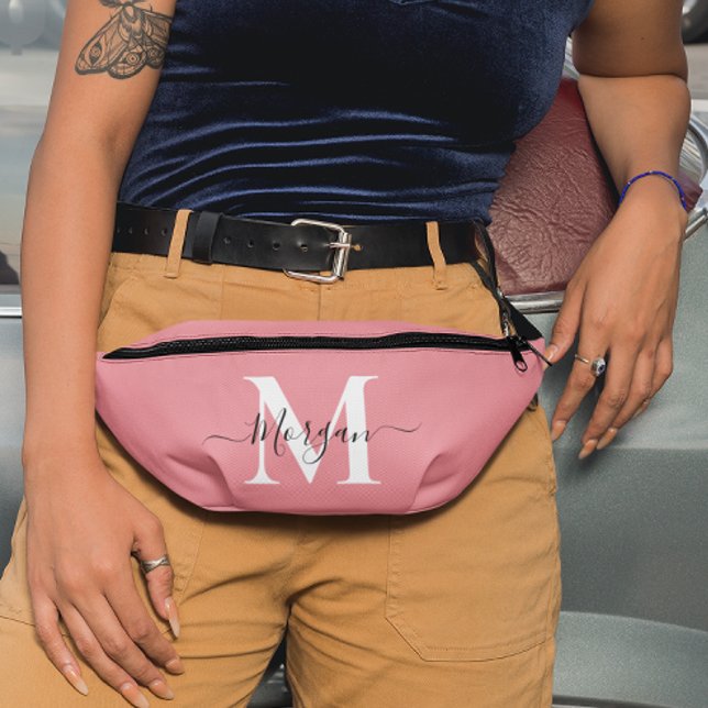 Personalise Monogram Initial Name Pink Bum Bags (Personalize Monogram Initial Name Pink Fanny Pack)