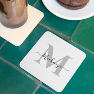 Personalise Monogram Initial Name Square Paper Coaster