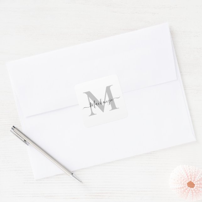 Personalise Monogram Initial Name Square Sticker (Envelope)