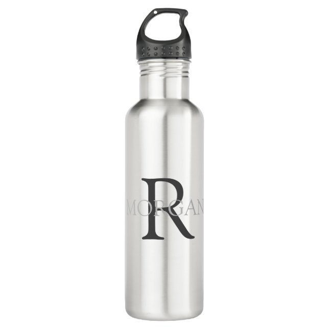Personalise Monogram & Name, Black & Grey Text 710 Ml Water Bottle (Front)