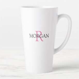 Personalise Monogram & Name, Pink & Black Latte Mug