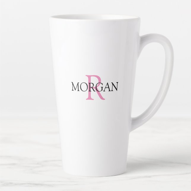Personalise Monogram & Name, Pink & Black Latte Mug (Right)