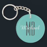 Personalise Monogram Name Wh/Bk, Light Teal  Key Ring<br><div class="desc">Personalise this light teal keychain with your monogram and name in white and black text. Makes a great gift for him or her. Click “Customise” to change colours and type styles</div>