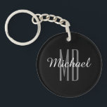 Personalise Monogram Name Wh/Bk, Light Teal  Keych<br><div class="desc">Personalise this black keychain with your monogram and name in white and grey text. Makes a great gift for him or her. Click “Customise” to change colours and type styles</div>