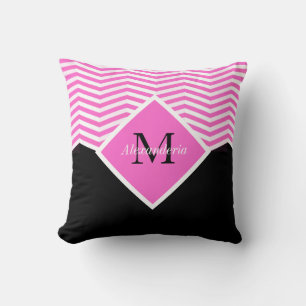 Personalise Monogram Pink White chevron Throw Pill Cushion