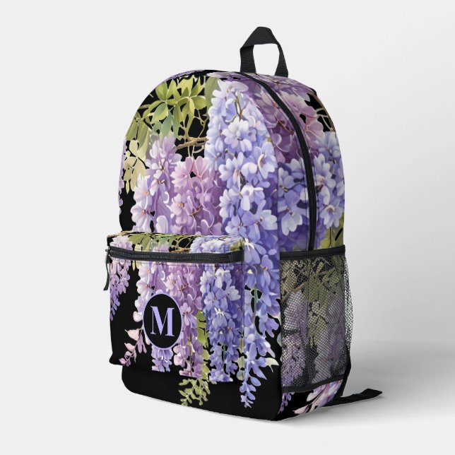 Personalise monogram purple watercolor wisteria  printed backpack (Back Corner Right)
