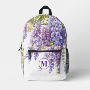 Personalise monogram purple watercolor wisteria printed backpack