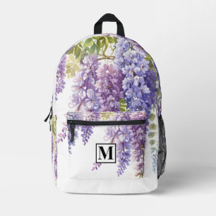 Personalise monogram purple watercolor wisteria printed backpack
