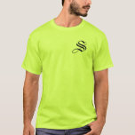 Personalise Monogram S Safety Green  T-Shirt<br><div class="desc">Style: Men's Basic T-Shirt Comfortable, casual and loose fitting, our heavyweight t-shirt will easily become a closet staple. Made from 100% cotton, it's unisex and wears well on anyone and everyone. We’ve double-needle stitched the bottom and sleeve hems for extra durability. Size & Fit Model is 6’1” and is wearing...</div>