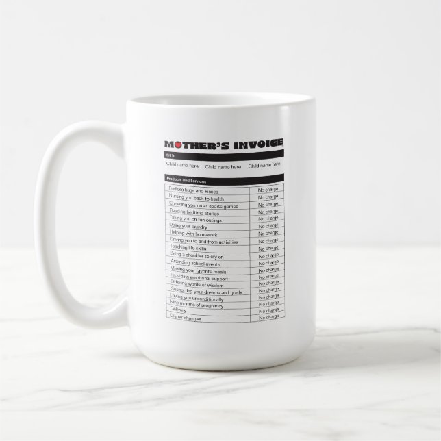 Personalise Mother's Day Invoice Custom Gift 4 Mum Coffee Mug (Left)
