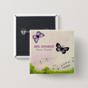 Personalise, Music Butterflies Thanks Teacher 15 Cm Square Badge