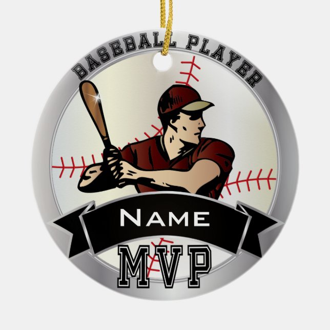 Personalise MVP Baseball Ceramic Tree Decoration (Front)