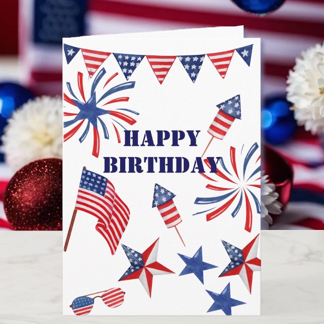 Personalise Name 4th of July Happy Birthday Card (Creator Uploaded)