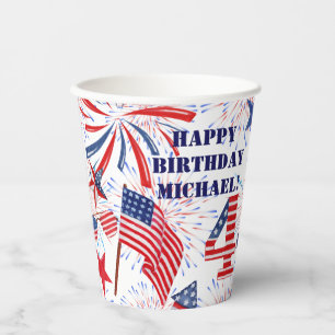 Personalise Name 4th of July Happy Birthday Set of Paper Cups