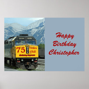 Personalise Name 75th Birthday Yellow Train Engine Poster