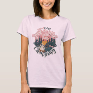 Personalise name aesthetic girl camping t-shirt