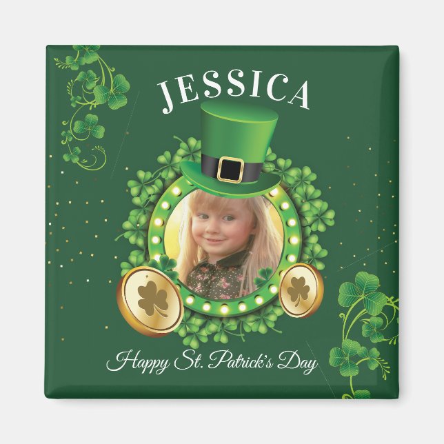 Personalise Name And Photo St. Patrick's Day Green Magnet (Front)