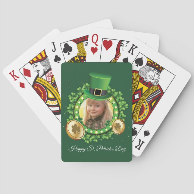 Personalise Name And Photo St. Patrick's Day Green Playing Cards (Back)
