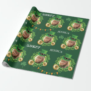Personalise Name And Photo St. Patrick's Day Green Wrapping Paper