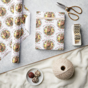 Personalise Name And Photo Wreath Pattern Wrapping Paper
