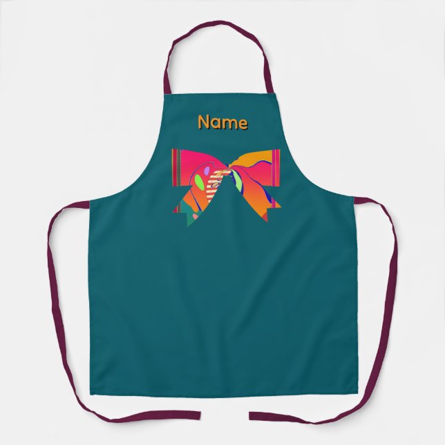 Personalise Name Apron With A Bow Teal Apron (Front)
