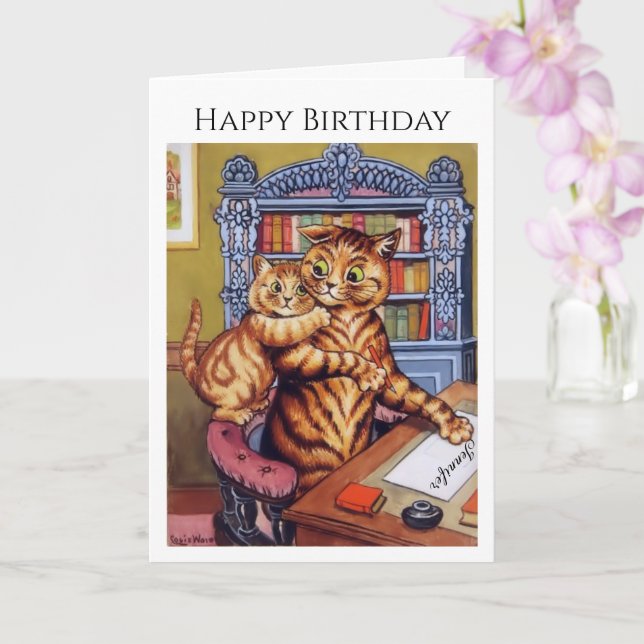 Personalise Name Birthday Cats Kitten Louis Wain Card (Orchid)